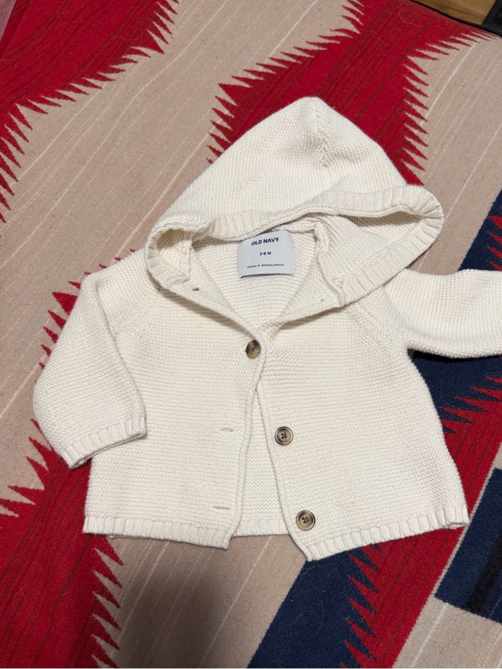 Old Navy Cream Knit Hooded Baby 3-6mo Cardigan
